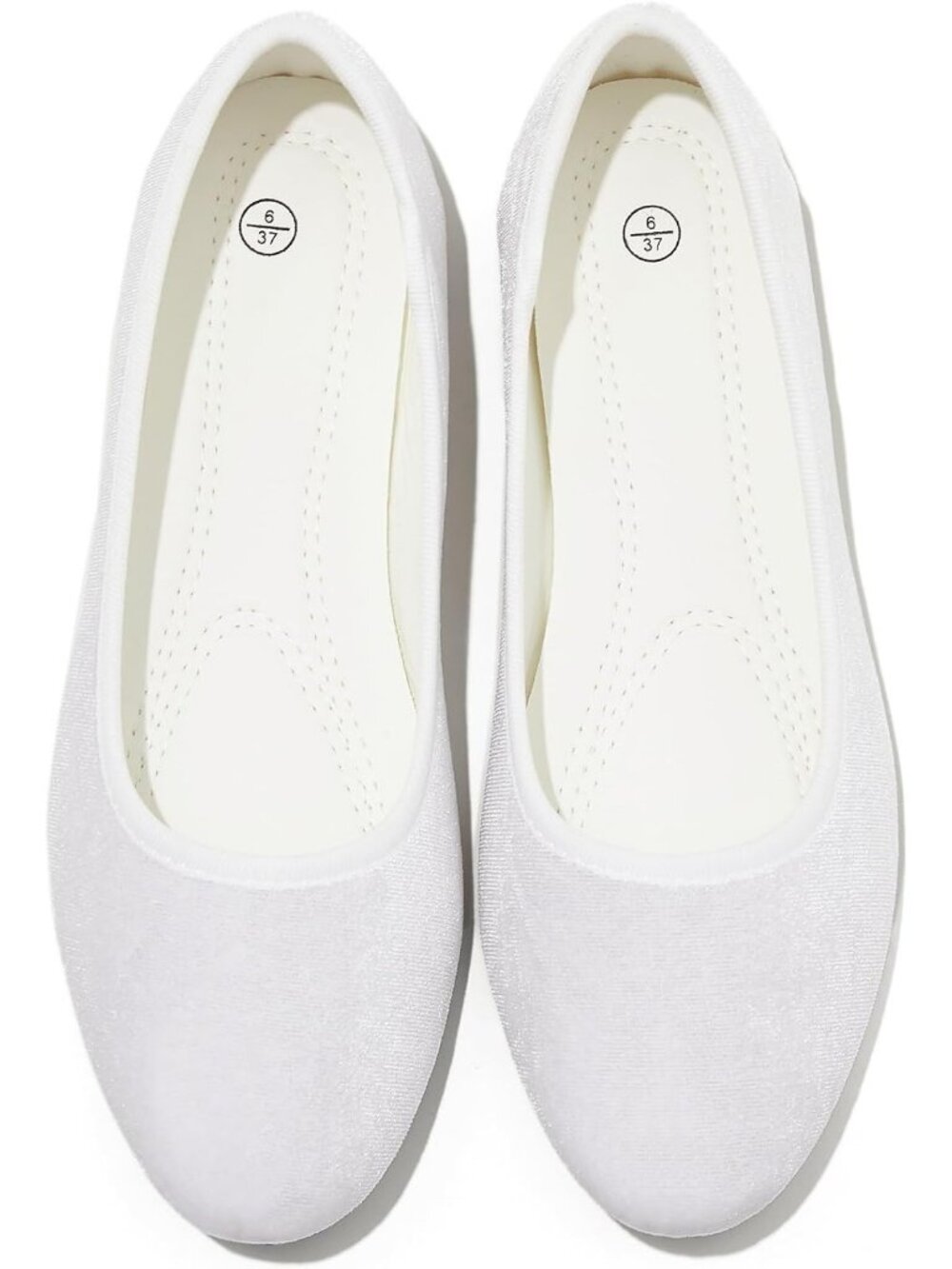 Women's White Velvet Round Toe Ballet Flats Slip On Soft Comfortable Shoes